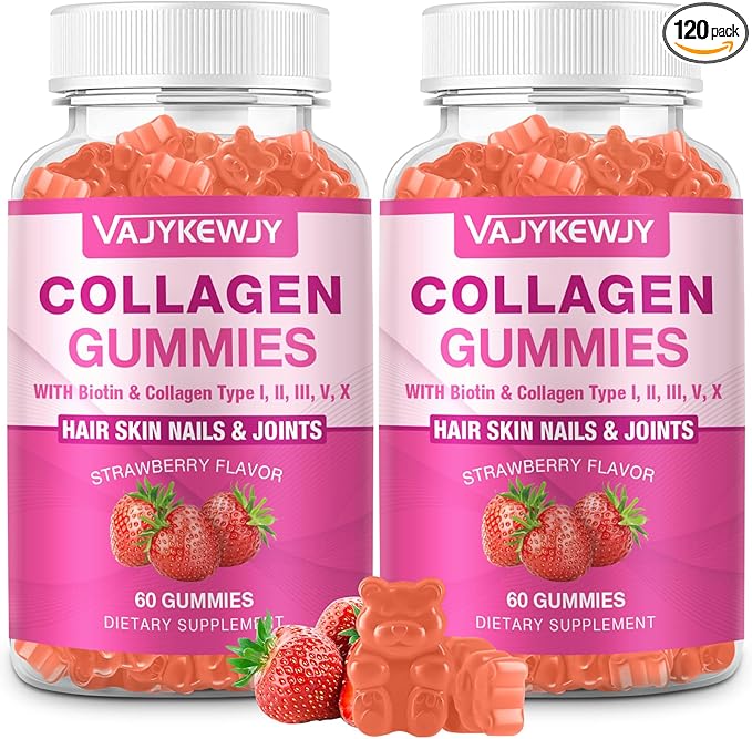 2-Pack Collagen Gummies for Women &amp Men - with Biotin Vitamin C &amp Zinc for Skin Radiance Hair Growth Strong Nails &amp Joint Support 120 Count