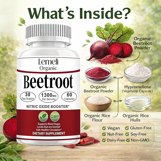 Beetroot Beet Root Capsules Organic Beet Root Powder 1300mg Beet Root Powder 60 Capsules 30-Day Supply (60 Count (Pack of 1))