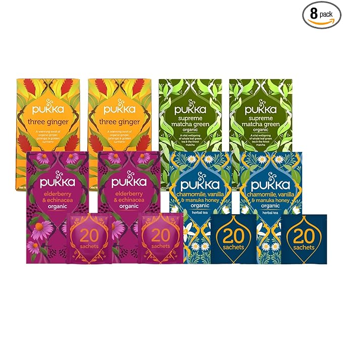 Pukka Tea Bags Organic (Elderberry + Echinacea Matcha GreenChamomile Vanilla &amp Manuka Honey &amp Three Ginger) (2ea) (Variety Pack)