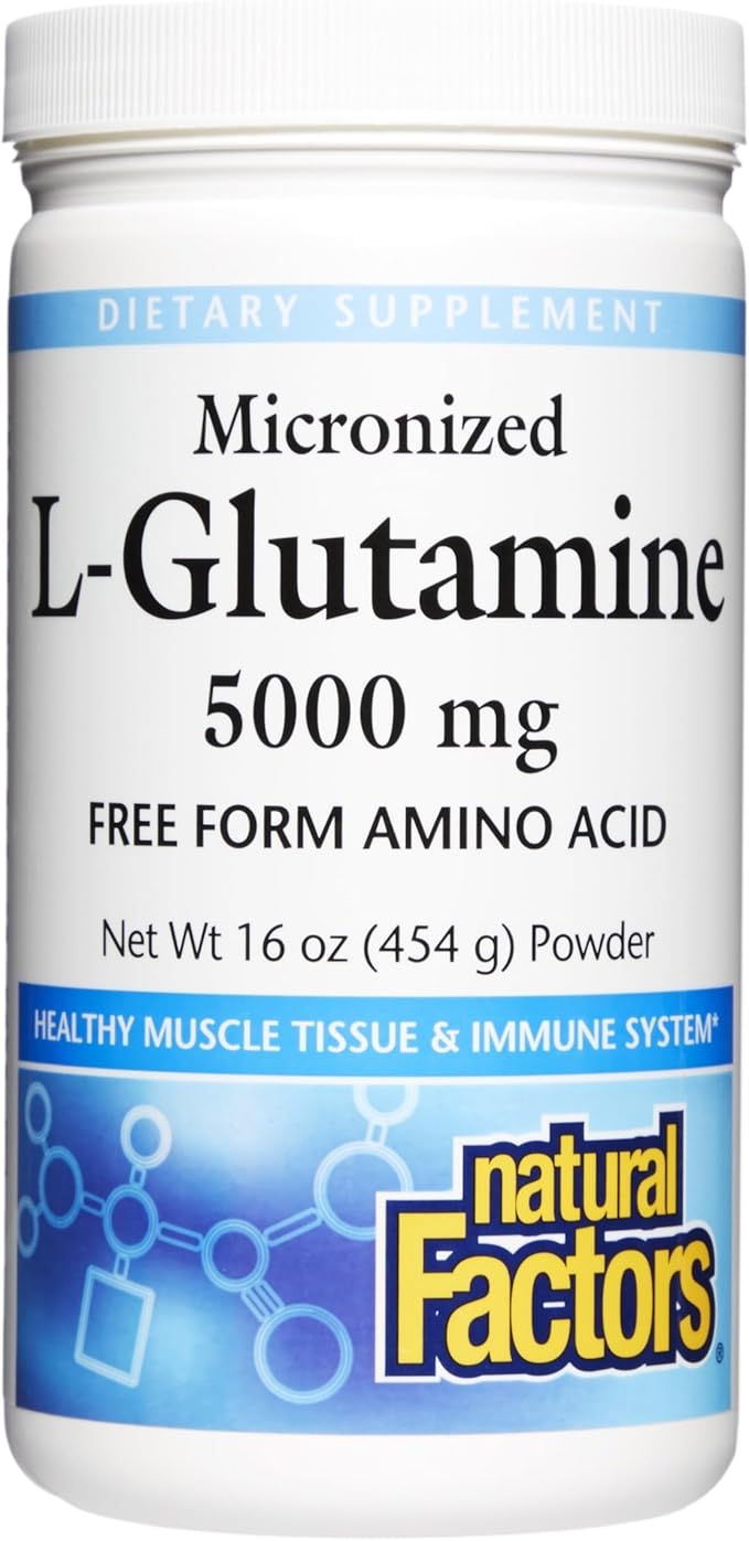Natural Factors Micronized L-Glutamine 5000 mg Powder - Easy Absorption Gut Health Support Supplement - Powder Amino Acid Supplement Supports Muscle Recovery - 16 oz (90 Servings)