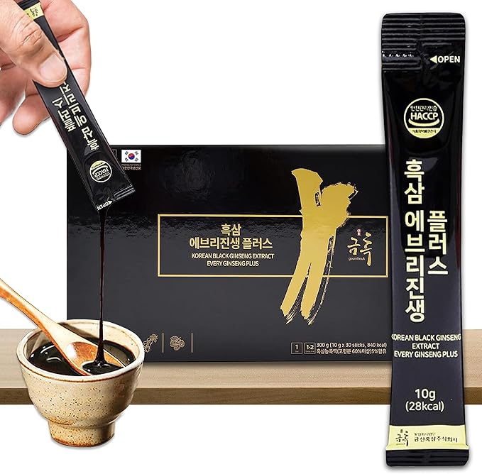 GeumHeuk Korean Black Ginseng Extract Every Ginseng Plus. 10g X 30 Stick Pouches. Immune Support Energy Booster Fatigue Recovery Mental Performance. Patented Method.