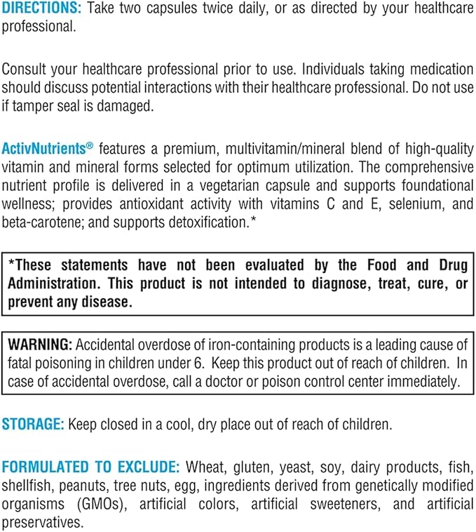 XYMOGEN ActivNutrients - Multivitamin &amp Multimineral Formula - Wellness Immune &amp Energy Support - Active B Vitamins &amp Chelated Minerals - Vegetarian Non-GMO &amp Gluten Free - 240 Count