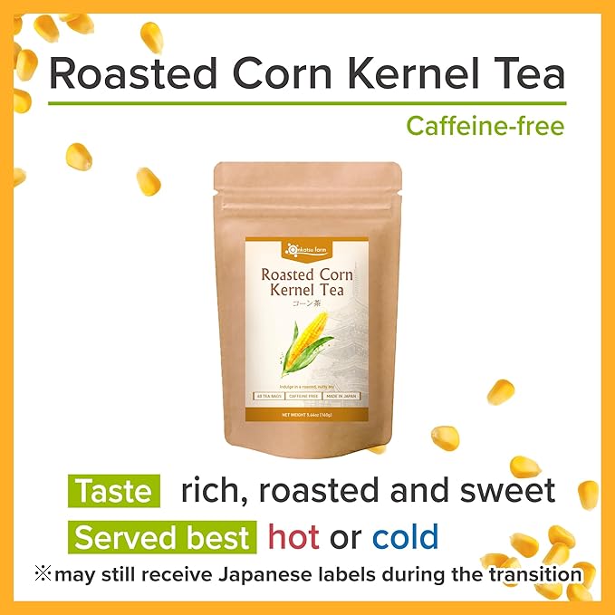 Onkatsu Farm Roasted Corn Kernel Premium Japanese Tea Bags Sweet Roasted Flavor Hot or Iced Caffeine Free 40 Total Tea Bags