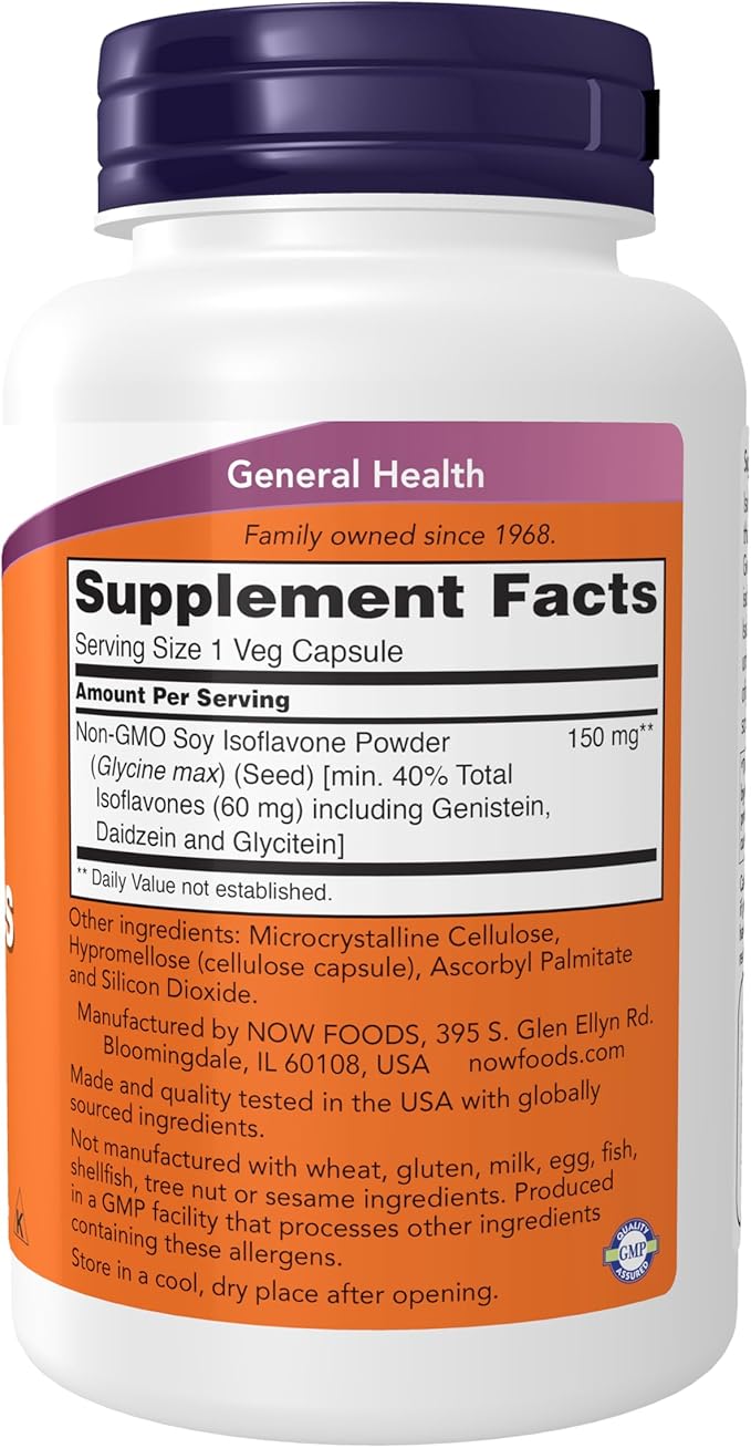 NOW Foods Supplements Soy Isoflavones 60 mg (Plant Compounds Particularly Concentrated in Soybeans like Genistein Daidzein and Glycitein) 120 Veg Capsules