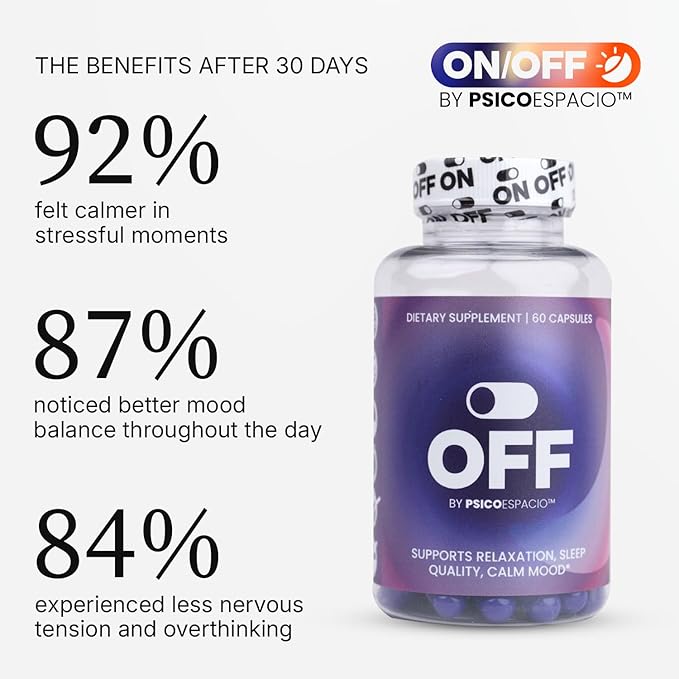 Off by Psicóespacio Dietary Nutritional Supplement Night Time L theanine Pills for Adults Melatonin Sleep Aid Supplement for Relaxation Sleep Quality and Calm Mood (60 Count Pack of 1)
