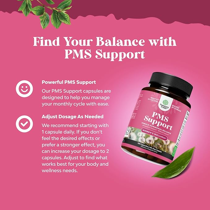 PMS Support Supplement for Women – Hormone Balance for Women &amp Menstrual Discomfort with DIM Chasteberry Black Cohosh &amp Ashwagandha - for Period Cramps Ease Menopause Bloating Mood Swing –