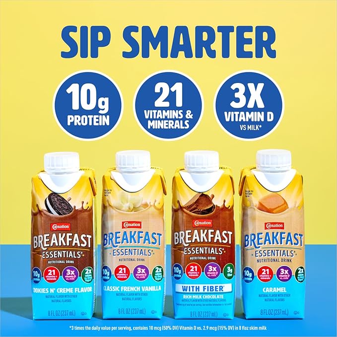Carnation Breakfast Essentials Complete Nutritional Drink Cookies N Crème Flavor 8 oz Bottle 24 Ct