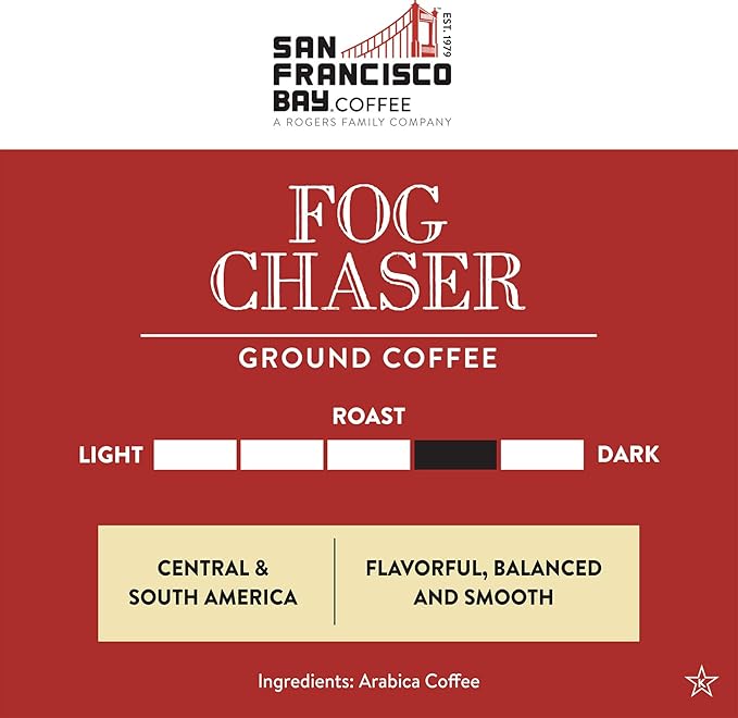 San Francisco Bay Coffee - Medium-Dark Roast - Fog Chaser (28 oz bag) - Ground Coffee(Pack of 2)