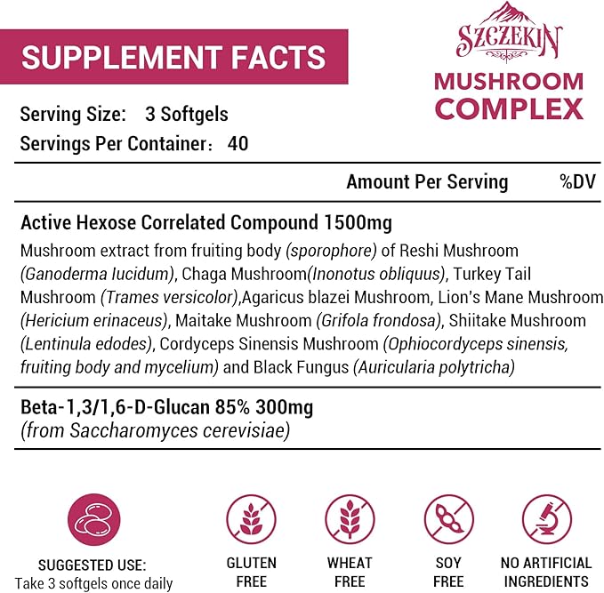 1500mg Liposomal Active Hexose Correlated Supplement120 Soft Gels Beta-Glucans with Natural Mushroom Extract Immune System Liver Function Maintain T-Cell &amp Killer Cell Activity