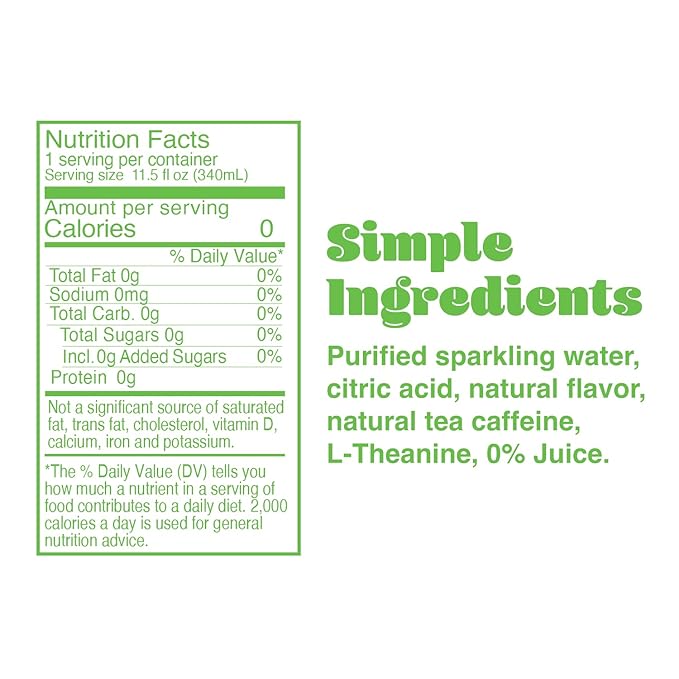 PHOCUS Caffeinated Sparkling Water Lemon Lime 75mg Natural Caffeine Plus L-Theanine Zero Sugar Zero Calories No Artificial Sweeteners 11.5 fl oz Cans (Pack of 12)