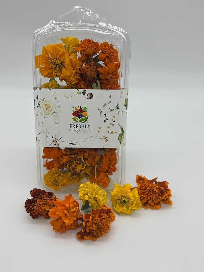 Freeze-Dried Marigold Flowers 0.2 oz | About 20 Edible Flowers | Dried Marigolds for Cake Decoration Cupcakes Desserts Cocktails Garnish Baking Culinary Use Parties and Special Occasions