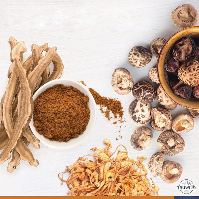 TruWild Adaptogen Blend with Cordyceps Maca Ashwagandha - Full Spectrum Mushroom Blend for Daily Support and Function All Natural Formula with 7 Key Ingredients 60 Capsules