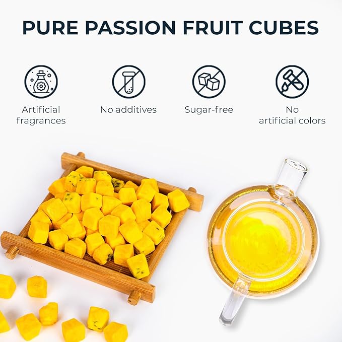 Freeze-dried Passion Fruit Cubes for Tea &amp Snack 200 Count 6.17 Oz Vitamin &amp Fiber Support Vacuum Sealed with Zipper Bag Sweet &amp Sour No Sugar Added No Caffeine