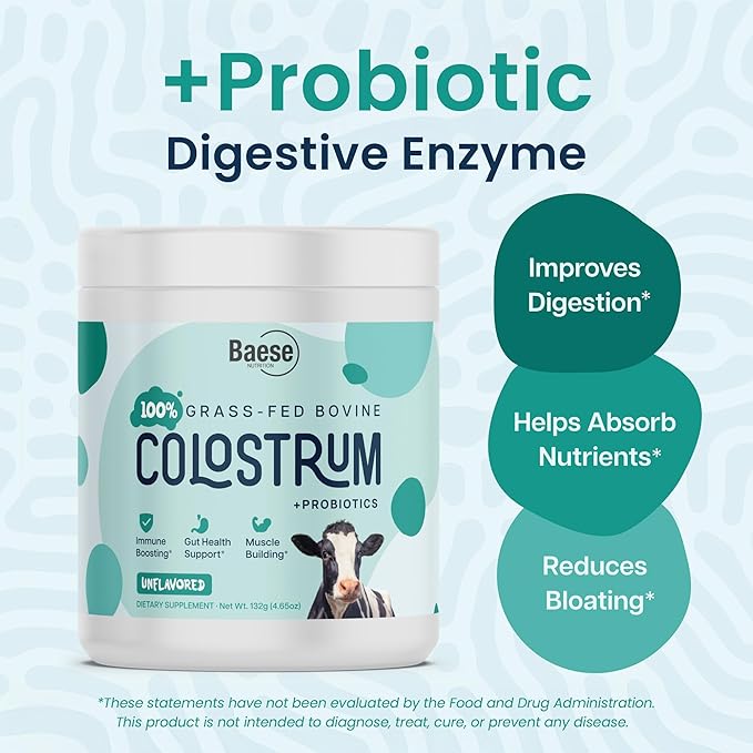 4000mg 800 IgG Grass Fed with Probiotics Bovine Colostrum Powder Supplement for Kids &amp Adults with Immunoglobulins (132 Grams Unflavored)