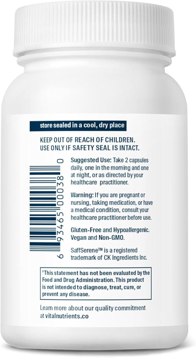 Vital Nutrients Saffron Extract - Saffron Supplement for Mood Calm Restful Sleep &amp Nervous System Support - Vegan Dairy Gluten Free - 60 Count