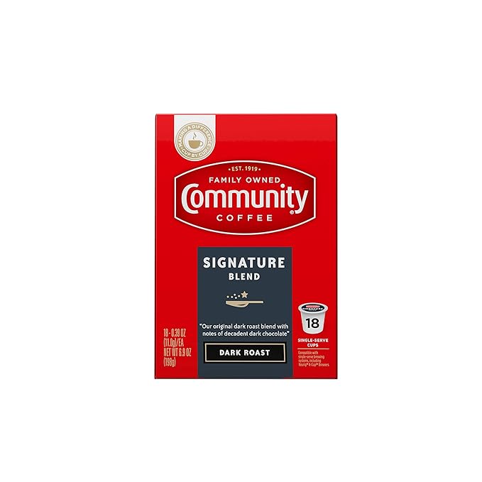 Community Coffee Signature Blend Dark Roast Single Serve K-Cup Compatible Coffee Pods Box of 18 Pods (Pack of 12)
