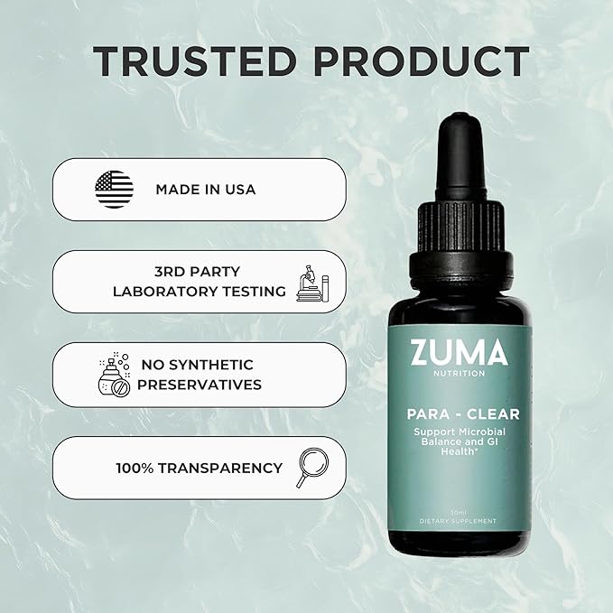 Zuma Nutrition para-Clear Vegan Herbal Liquid with Clove Extract &amp Sweet Wormwood for Gut Health &amp Immune Support Plant Based Water Soluble Supplement for Men &amp Women 30 mL Bottle