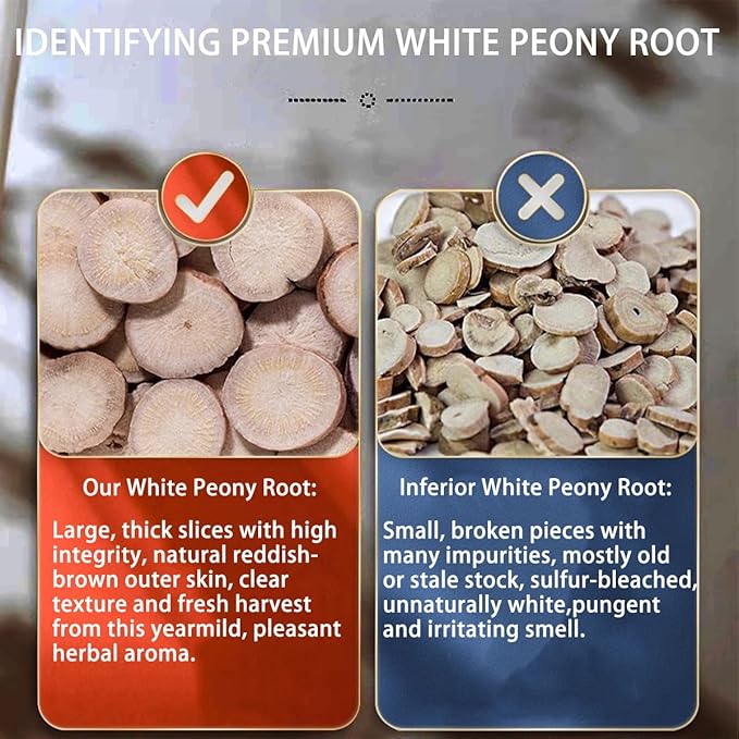 Hee Creek White Peony Root Large Slices for Tea 180g/6.35oz Bai Shao Freshly Harvested This Year Chinese Herbal Tea Bulk Clean Impurities Free No Sulfur No Additives 白芍 甄选白芍片