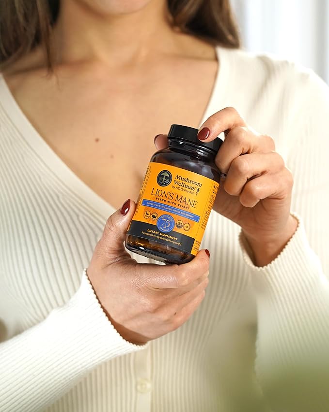Mushroom Wellness Lion’s Mane Blend with Reishi: Organic Lion's Mane &amp Reishi Mushroom Capsules Mushroom Powder Supplement Supports Cognitive Health Memory and Mental Focus 90 Vegan Capsules