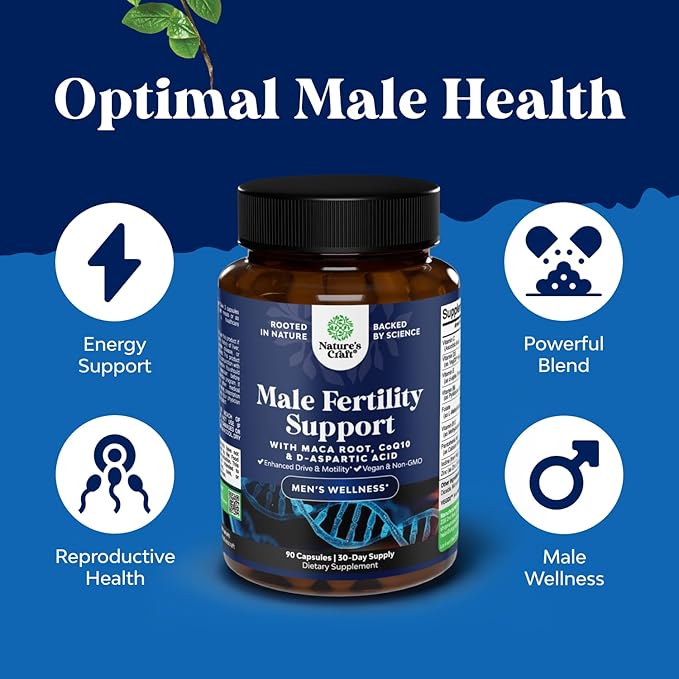 Pre Conception Male Fertility Supplement - Semen Volume Booster with CoQ10 Maca Root Methyl Folate &amp D-Aspartic Acid - Mens Fertility Supplement for Sperm Motility - Conception for Him - 90 Coun