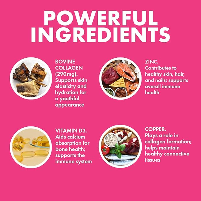 Yes You Can! Collagen Capsules for Women and Men Dietary Supplement to Promote Healthy Hair Skin and Nails 290 mg Bovine Collagen Vitamin A Vitamin D3 Zinc and Copper 30 Capsules - 4 Pack