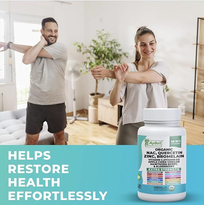 NAC-n-acetyl cysteine- Quercetin Zinc Bromelain Supplement | Extra Strength with Vit C D3 Apple Cider Vinegar Elderberry Hawthorn Berry Turmeric | Immune Support|120 Vegan Capsules | USDA Organic