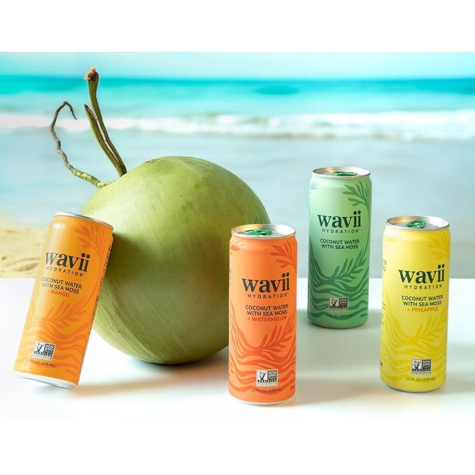 Wavii Hydration Organic Coconut Water with Organic Sea Moss plus Watermelon 11 fl oz Cans Pack of 12 – Clean Refreshing Hydration with Naturally Occurring Electrolytes No Added Sugar Non-GMO