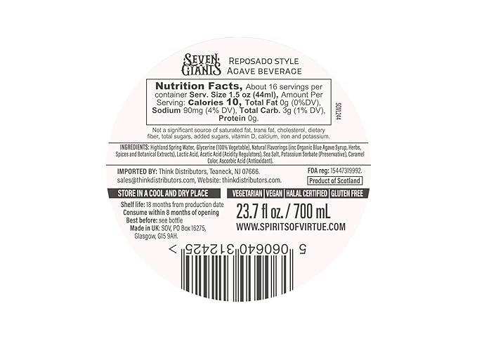 Seven Giants Reposado Style Tequila Alternative | Non Alcoholic Tequila | Premium Non Alcoholic Spirits by Spirits of Virtue | Imported by Think Distributors (700ml)