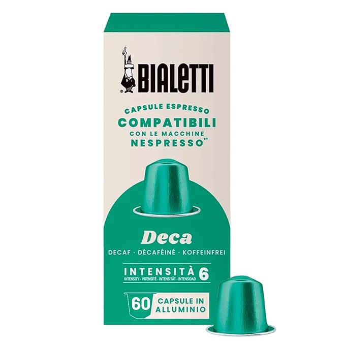 Bialetti Decaf Espresso Capsules 60 Pack – Original Line Compatible Pods Intensity 6 Light Balanced Decaffeinated Coffee with Spicy Rounded Notes