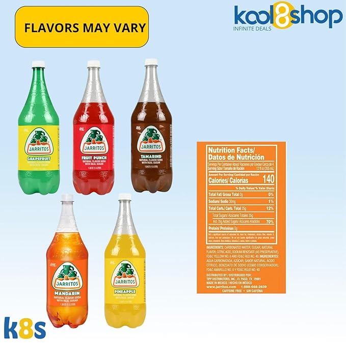 Jarritos Variety Collection Mexican Soft Soda Drink Flavors May Vary 1.5 Lt Plastic Bottles 5-Pack + 15 Sugarcane Disposable Straws by KOOL8SHOP Infinite Deals