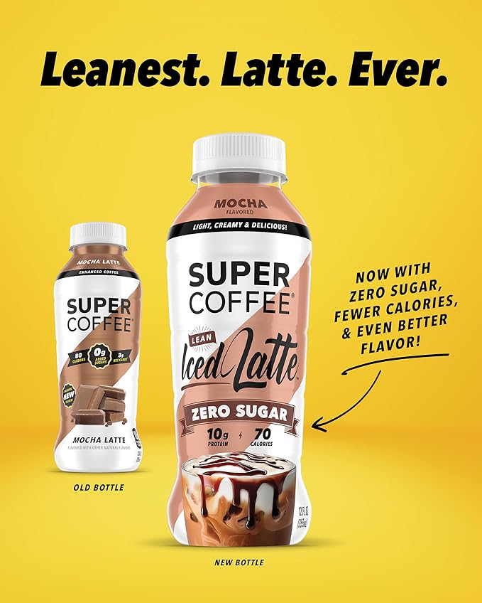 SUPER COFFEE Keto Protein Coffee (0g Added Sugar 10g Protein 70 Calories) [Mocha] 12 Fl Oz 12 Pack | Iced Smart Coffee Drinks