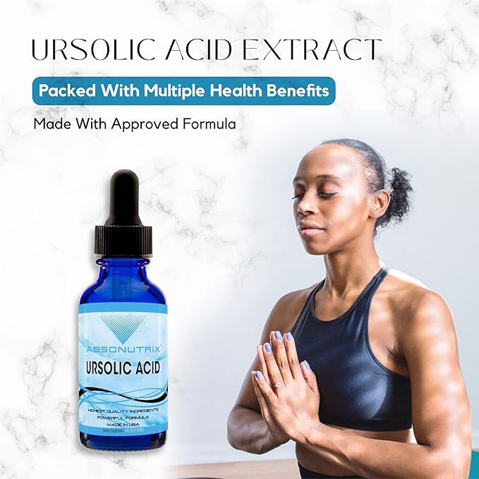 Absonutrix Ursolic Acid 590mg 4 Fl Oz Bottle 200 Highly Potent Servings High Bioavailability Quick Absorption Third-Party Tested GMP-Certified Non-GMO Cruelty-Free Products Made in USA