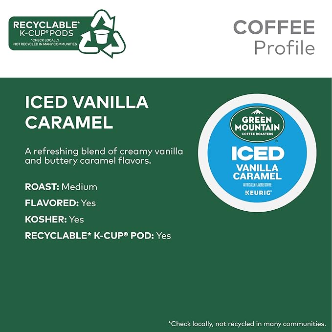 Green Mountain Coffee Roasters ICED Vanilla Caramel Single Serve Keurig K-Cup Pods Flavored Iced Coffee 48 Count