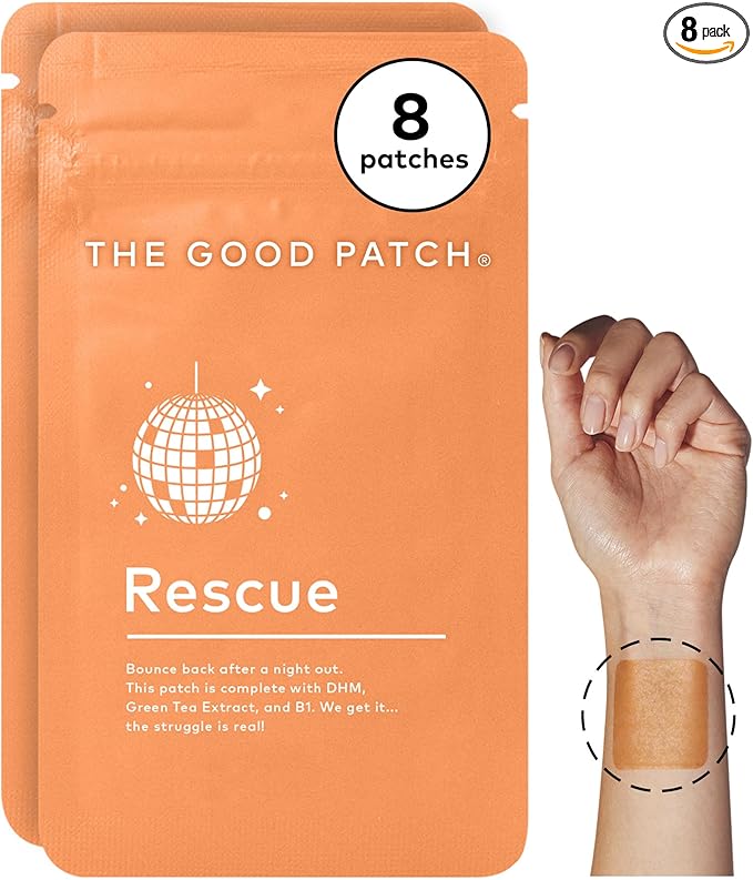 The Good Patch Rescue Recovery Patch Natural Patch with DHM Vitamin B1 and Green Tea Plant-Powered Wearable Wellness Support After a Night Out (8 Total Patches)