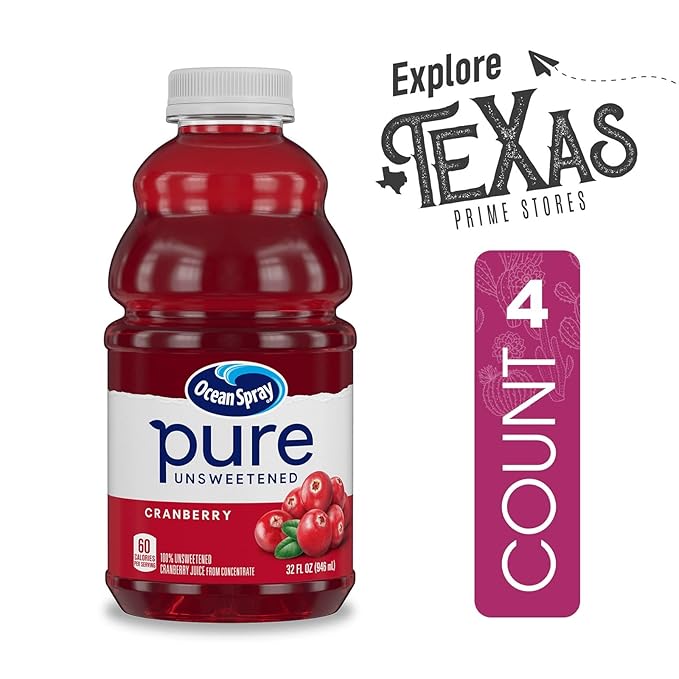 Ocean Spray - Lavinia Essentials Bundle: 4- Pack of Cranberry Unsweetened 100% Pure Juice 32 Fl oz Plastic Bottles + 1 Utility Prop