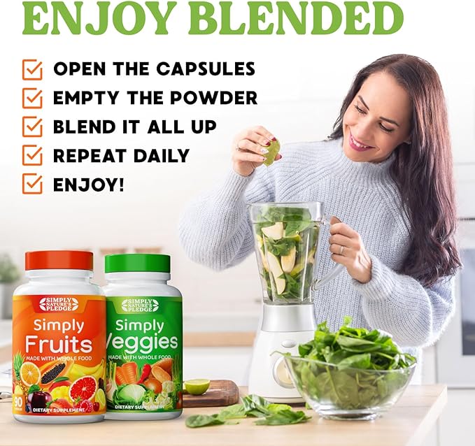 Simply Nature's Pledge - Packed with 42 Different Fruits &amp Vegetables - 2-Month Supply - Made with Real Non-GMO Whole Foods - Supports Energy &amp Overall Wellness - Soy-Free - 360 Capsules