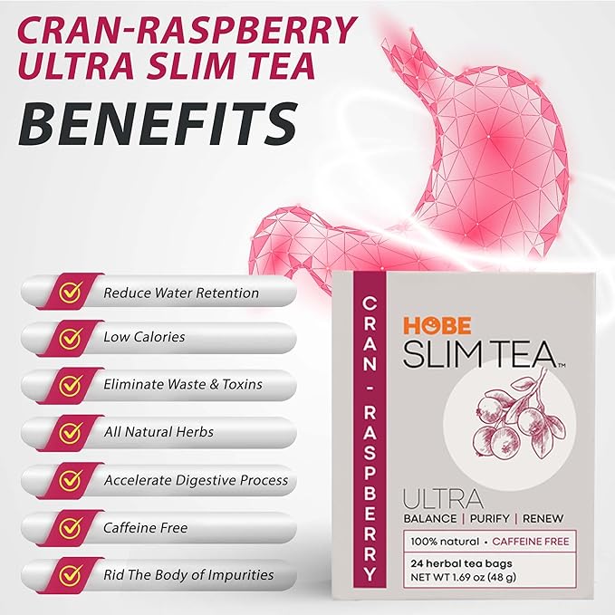 Hobe Labs Cran-Raspberry Tea - Natural Herbal Infusion for Body Balance and Refreshment - Caffeine-Free (96 Tea Bags)