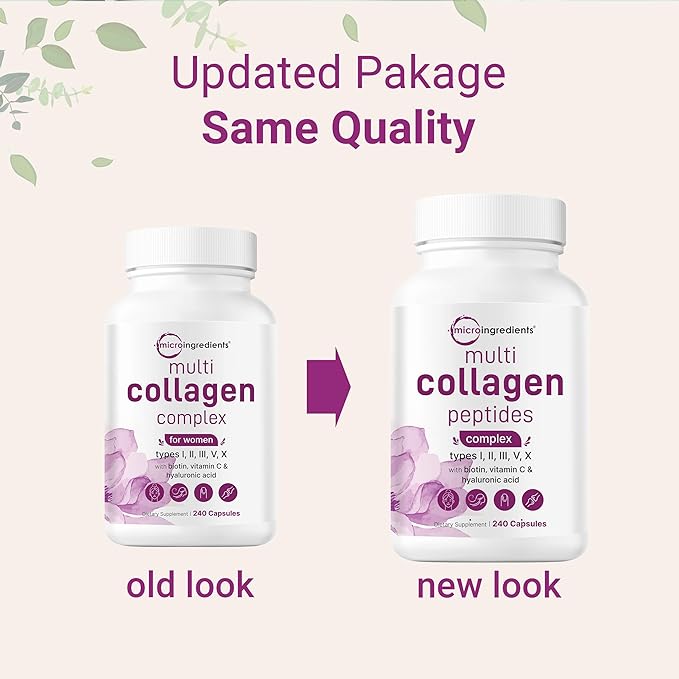 Micro Ingredients Multi Collagen Complex for Women &amp Hair Vitamins Complex Capsules Bundle 2 Pack | Grass-Fed Collagen Peptides | 14-in-1 Advanced Hair Growth Support