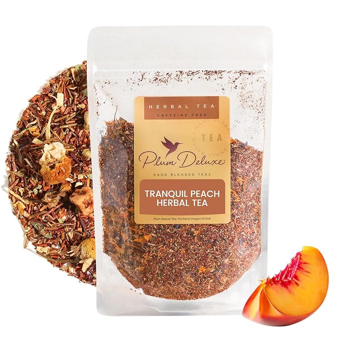 Tranquil Peach Herbal Tea – Caffeine-Free Loose Leaf Blend with Chamomile Peach and Pineapple – Soothing Hot or Iced Tea for Relaxation – 75 to 100 Cups – Ethically Sourced and Hand-Blended in USA