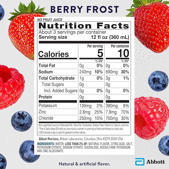 Pedialyte Electrolyte Water with Zero Sugar | Hydration with Key Electrolytes | Great Hydration Low in Calories-| Berry Frost1 Liter(Pack of 8)
