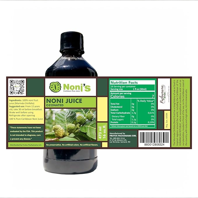 Frutos Pachamama Organic Noni Juice 100% Pure – Raw Ozonated Noni Extract from Dominican Republic | Natural Superfood Drink | Immune Booster &amp Anti-Inflammatory Support 4 Bottles 16Oz