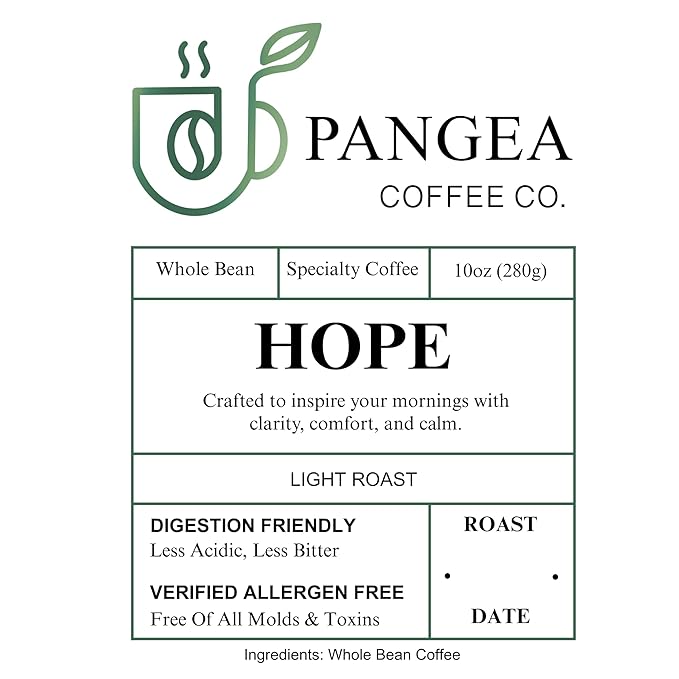 Pangea Coffee Hope Light Roast 3-Pack – Bright Smooth Low Acid Coffees – Organic Allergen-Free Specialty Grade Arabica Fresh Roasted Whole Bean 3 x 10oz Bags