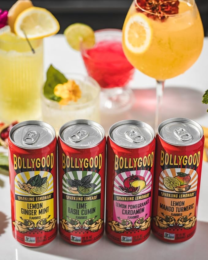 Bollygood Sparkling Lemonade Variety Pack Indian Inspired Beverage Nimbu Pani No Artifical Colors or Flavors Non-GMO Project Verified12 FL OZ Cans (Pack of 12)