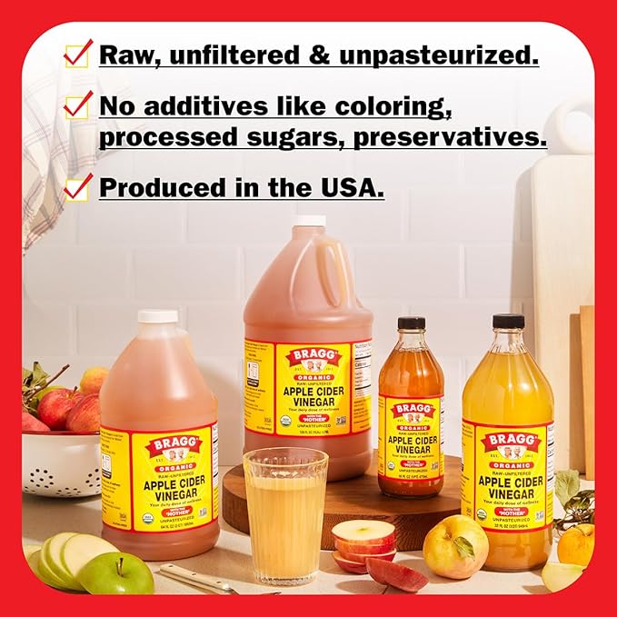 Bragg Organic Apple Cider Vinegar 64oz with the Mother + Bragg Liquid Aminos All-Purpose Seasoning 128oz
