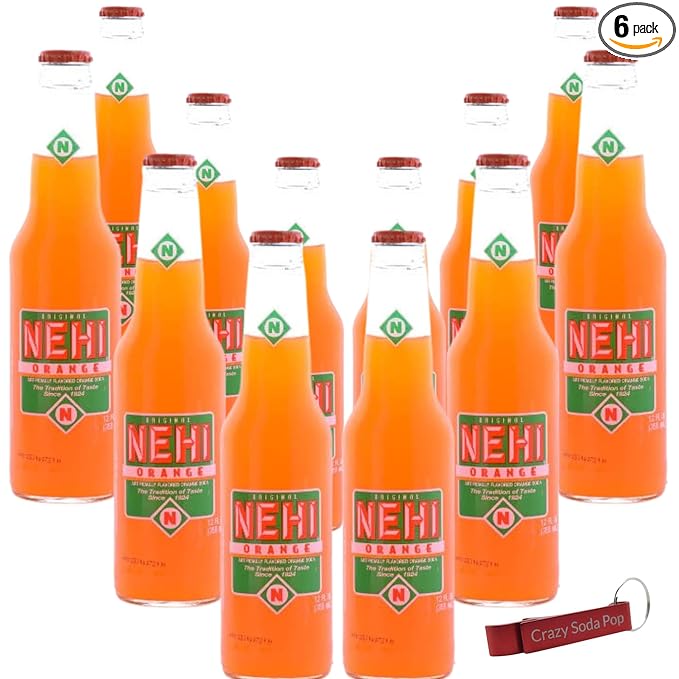 Nehi Orange Soda | Real Cane Sugar | Caffeine Free | Throwback Retro Bottle | 12 oz Glass Bottles with Crazy Soda Pop Bottle Opener (12 Pack)
