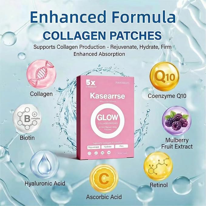 Collagen Patches for Women &amp Men with Vitamin C and Hyaluronic Acid -60 Patches Premium 8-Hour Extended-Release Formula Vegan Daily Patch