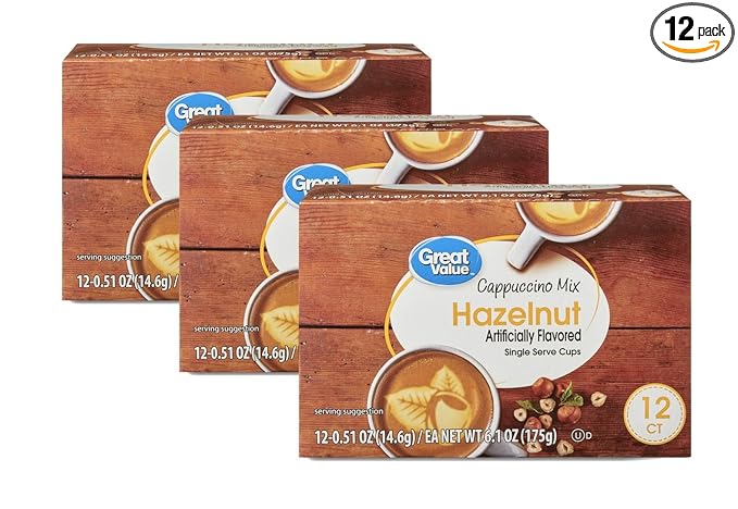 Great Value Cappuccino Coffee and Hot Drink Single Serve Pods 12 Count (Hazelnut Cappuccino Pack of 3)