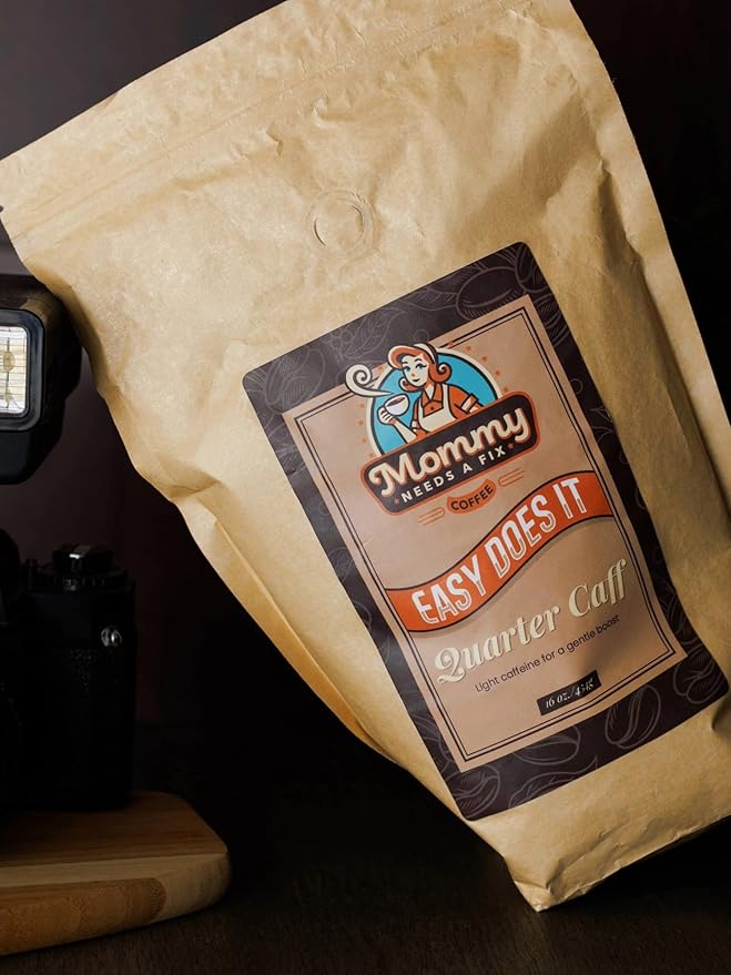 Mommy Needs A Fix Quarter Caff Whole Bean Coffee | 100% All Natural Arabica Beans | Medium Roast | Chemical Free Swiss Water Process | Pregnancy &amp Breastfeeding Friendly | Roasted in the USA | 1 l