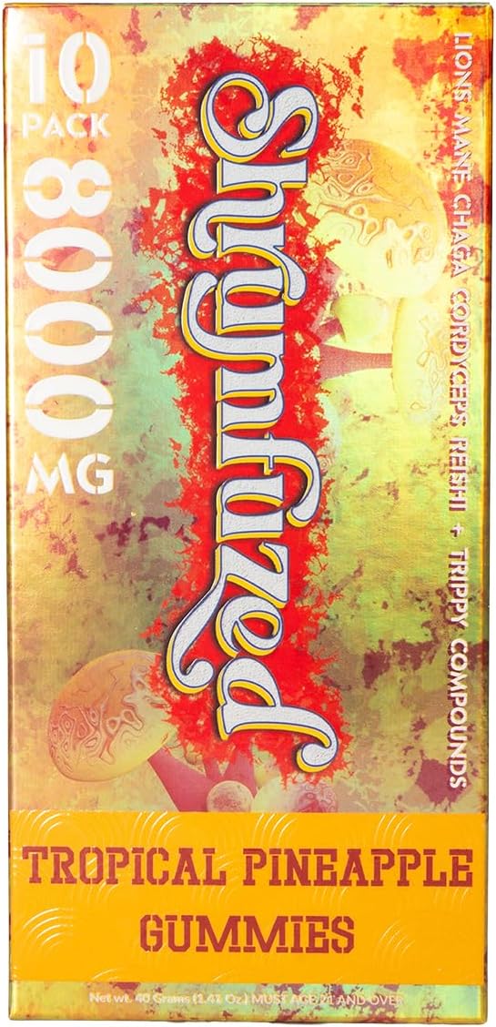 Shrumfuzed - Proprietary Nootropic Gummy 8000mg - Lion's Mane Reishi Chaga and Cordycep Nootropic Mushroom Blend (10 Tropical Pineapple)