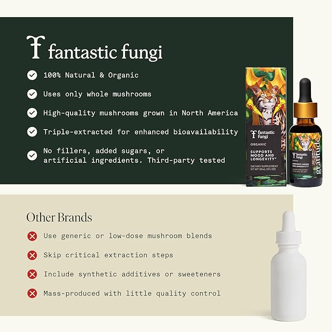 Fantastic Fungi Mushroom Extract - 8-in-1 Organic Complex Mushroom Supplement with Cordyceps Reishi Lion’s Mane Chaga Turkey Tail Shiitake Maitake &amp Tremella - Adaptogen Liquid Tincture 1 f